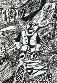 Jean Dubuffet, "Site avec 1 personnage", 1980 tinta xina sobre paper 51 x 35 cm.