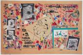 Gaston Chaissac "Composition à un personnage à la plume" 1955 gouache, collage y tinta sobre papel de periódico 26,8 x 41,2 cm