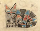 Cardona Torrandell, 'Gat-màquina' 1957 llapis i llapis de color sobre paper 25,3 x 32,6 cm