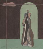 Nicolás de Lekuona, "Figura enmarcada en un arco", 1934 oli sobre arpillera 40,5 x 35,5 cm.