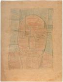 Joaquín Torres-García, "Cabeza constructiva", c.1940 lápices de colores sobre papel 19,3 x 14,6 cm.