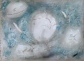 André Masson, "Eclosion VI", 1958 gouache, pastel, sand, feathers on paper on canvas 73 x 100 cm.