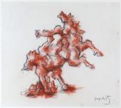 Jacques Lipchitz, "Study for a Rape of Europa", c.1964 red crayons, ink and pencil on paper 57,2 x 61 cm.
