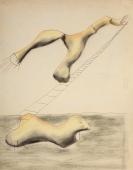 Jaume Sans, "Drawing for the work 'El benefactor trompeta'", 1932-1935 ink and pastel on paper 34,7 x 27 cm