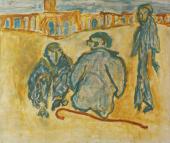 Luis Claramunt, "Tres figuras en la plaza", 1986 óleo sobre tela 132 x 155 cm