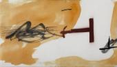 Antoni Tàpies, "Maqueta de la cubierta del catálogo de la exposición Tàpies. Foundation Du Chateau de Jau", 1981 pintura, barniz, lápiz graso y lápiz sobre papel 25,5 x 44,3 cm