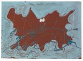 Antoni Tàpies, "Ondulacions blaves", 1971, acrílico y lápiz sobre papel sobre madera, 64,8 x 88,9 cm