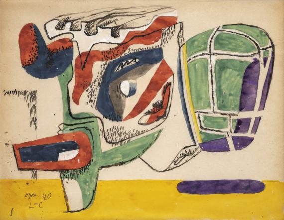 Le Corbusier, "Tête de taureau et galet", 1940 guaix i tinta sobre paper 21,3 x 27,4 cm