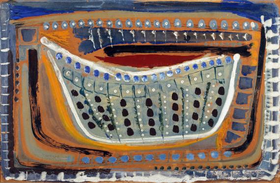 Cardona Torrandell, 'Barca' 1957 oli sobre paper sobre fusta 33 x 50,6 cm