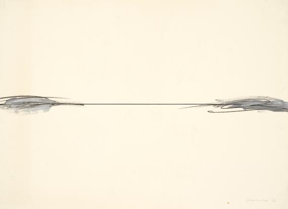 Joaquim Chancho, 'Horitzontal amb taques' 1972 llapis i vinílic sobre paper  51 x 73 cm